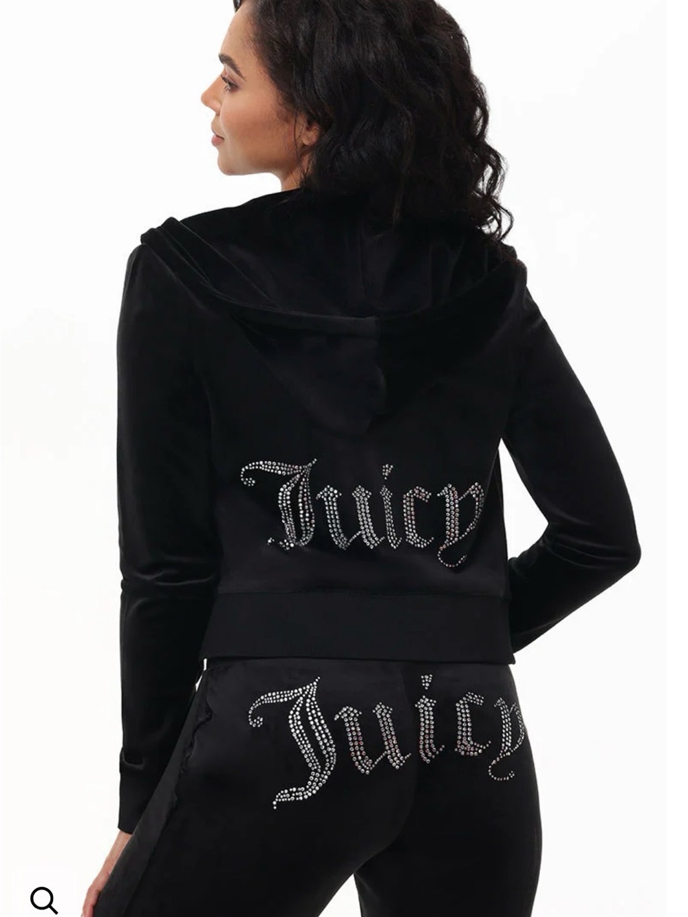 Juicy Couture Black Velour Rhinestone Logo Hoodie & Pants Set